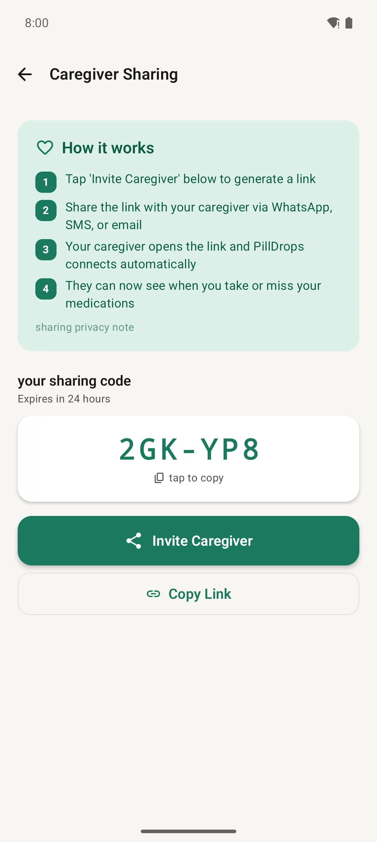 Generated caregiver code